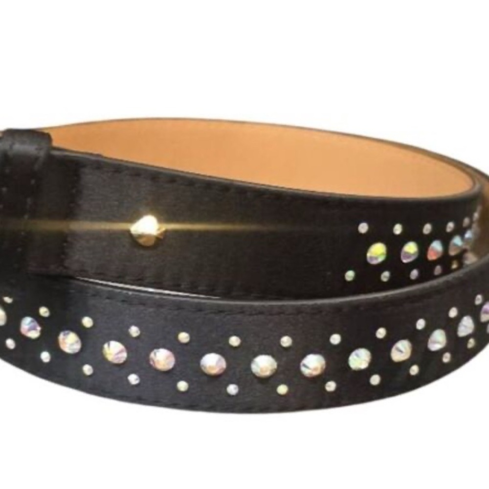 Kate Spade Black and Tan Studded Crystal Embellished Leather Belt